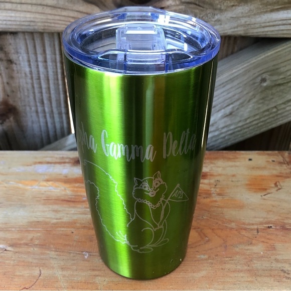 Alpha Gamma Delta Sorority Green Stainless 20oz Travel Tumbler with Sliding Lid - Picture 1 of 9
